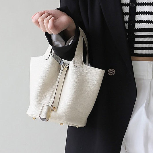 First Layer Cowhide Home Vegetable Basket Soft Bucket Bag