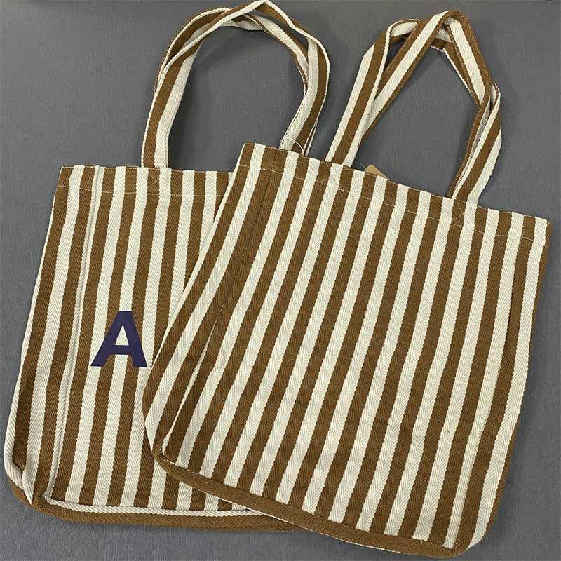 Popular Vertical Stripe Shopping Unisex Canvas Shoulder Bags