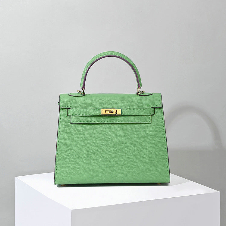 Genuine Leather Kelly Palm Print Cattlehide Fashion Simple Portable Women's Handbag