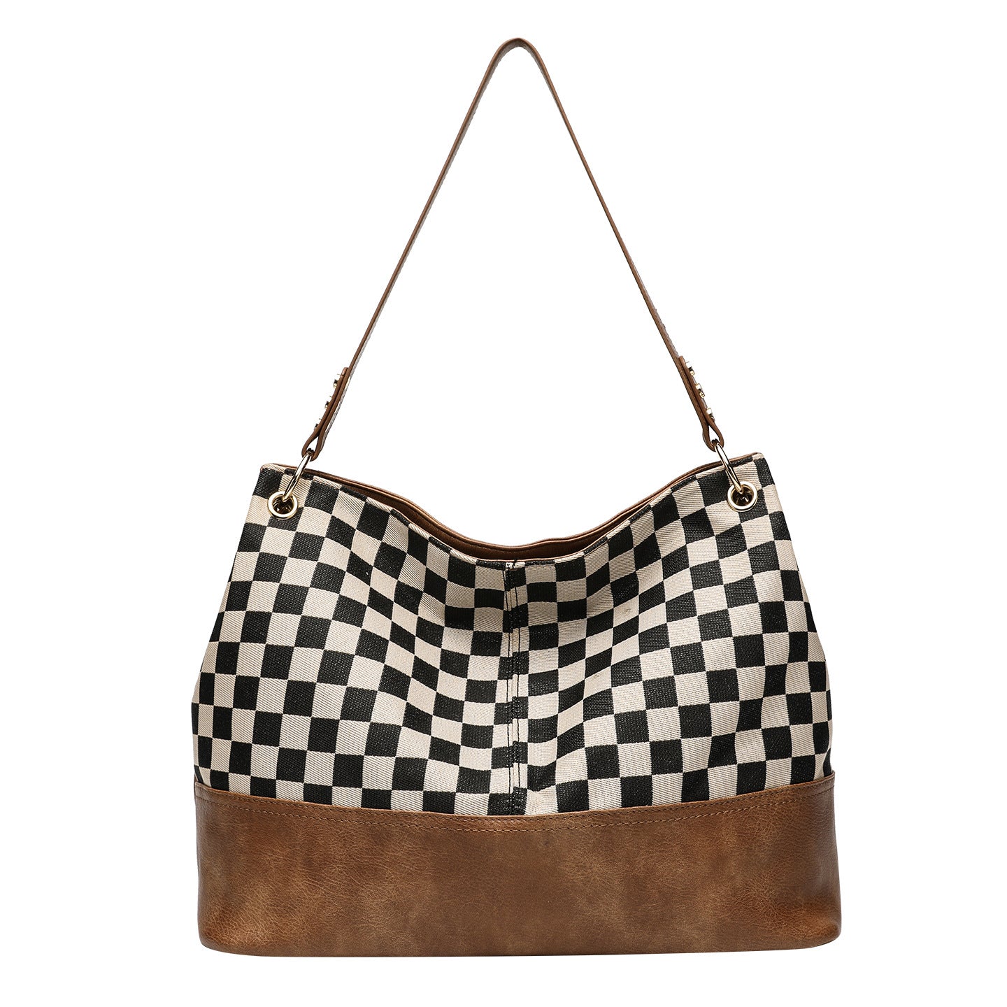 Women's Chessboard Plaid Stitching Large Capacity Retro Tote Bag
