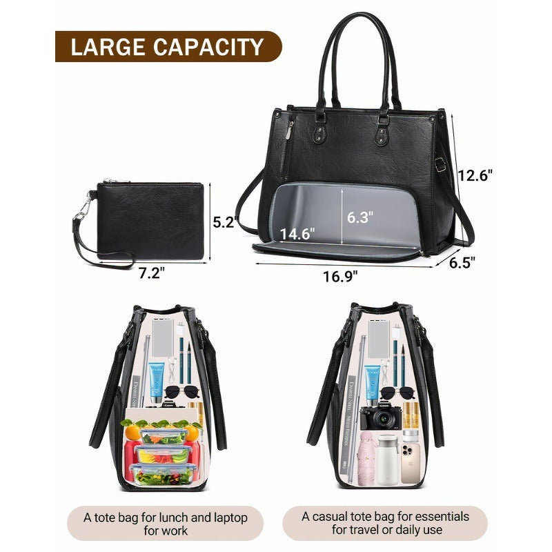 Casual Leather Lunch Portable Insulated Compartment Tote Bag