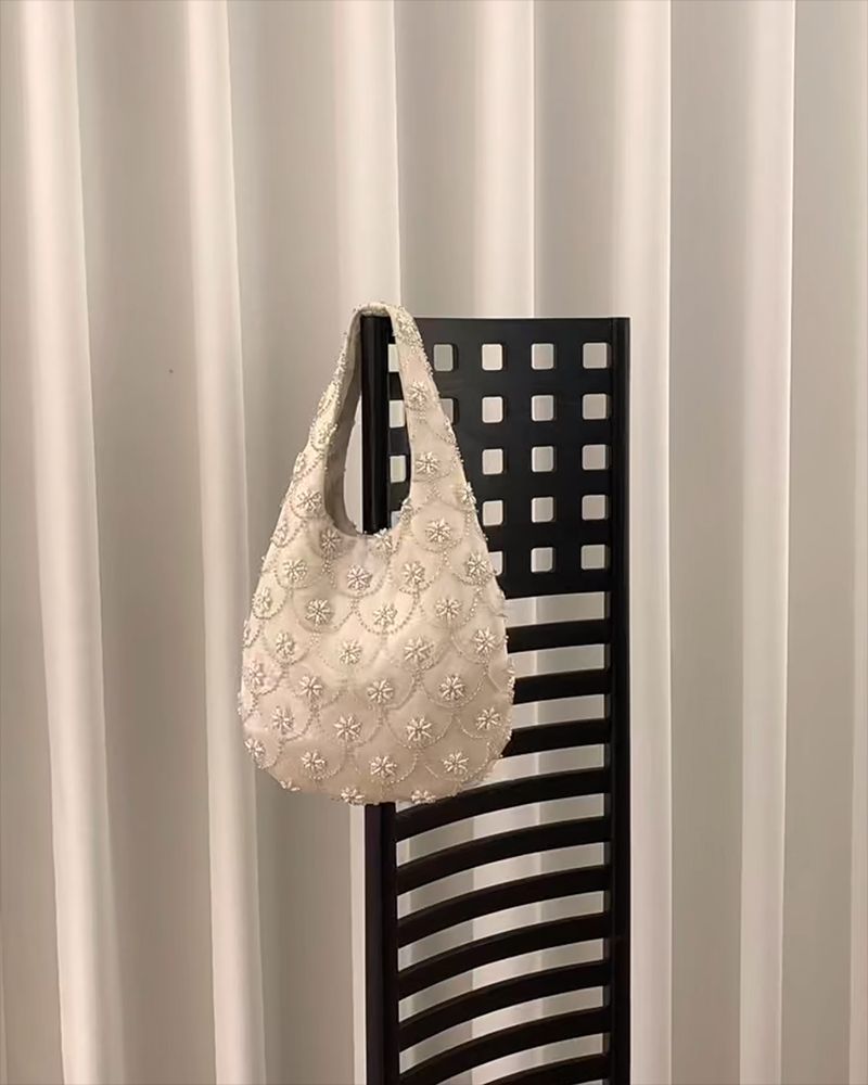 Gentle Underarm Bead Lace Handmade Beaded Tote Bag