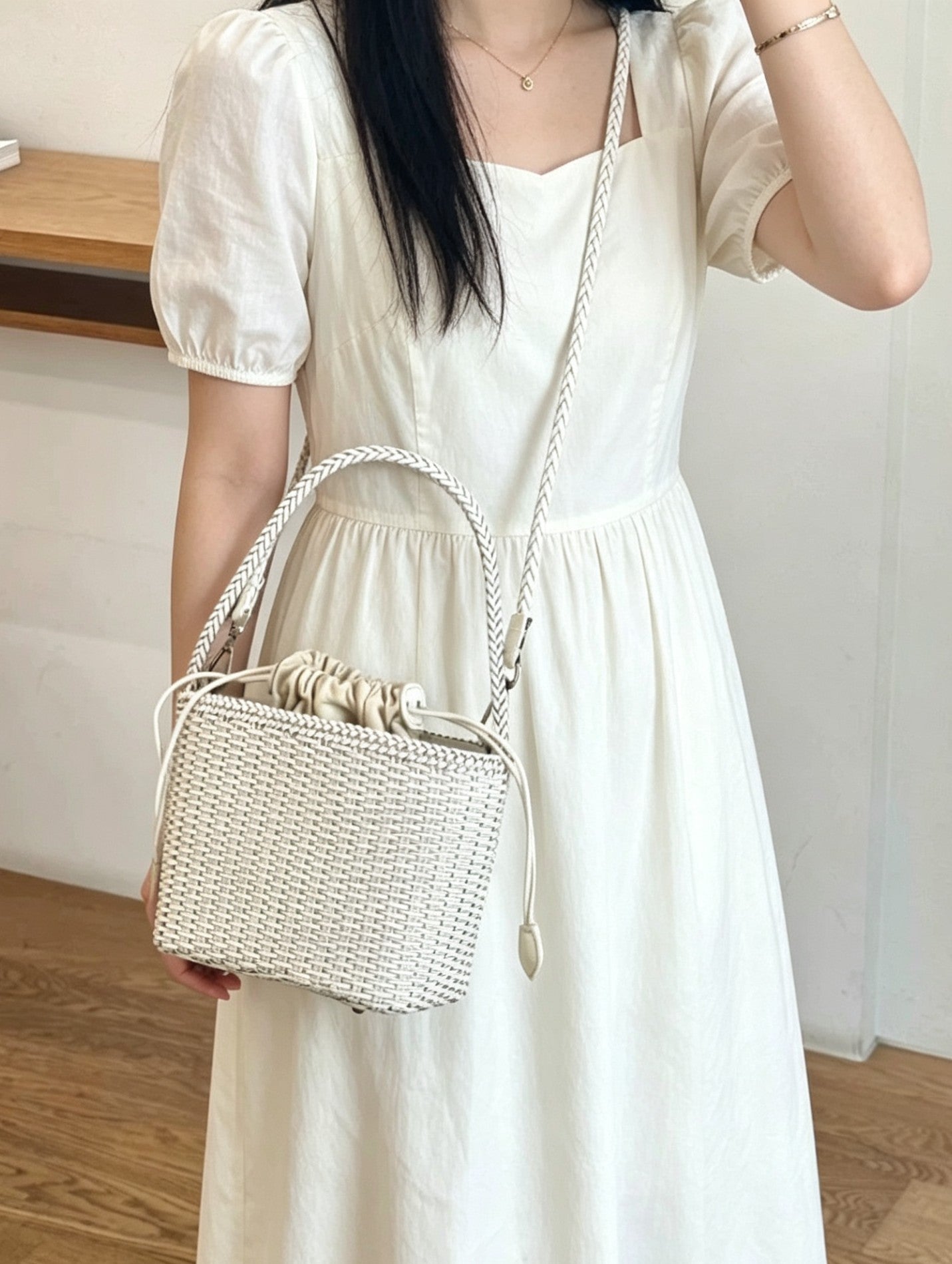 Welfare Genuine Leather Woven French Vegetable Basket Tote Bag