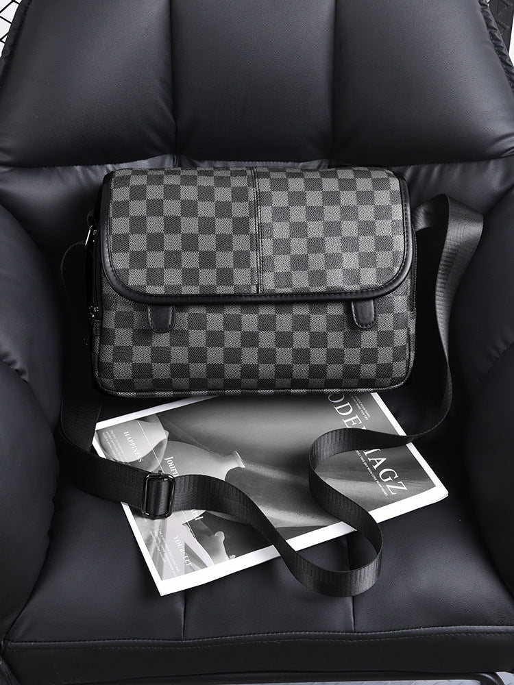 Men's Check Pattern Unisex Multifunctional Soft Leather Bags