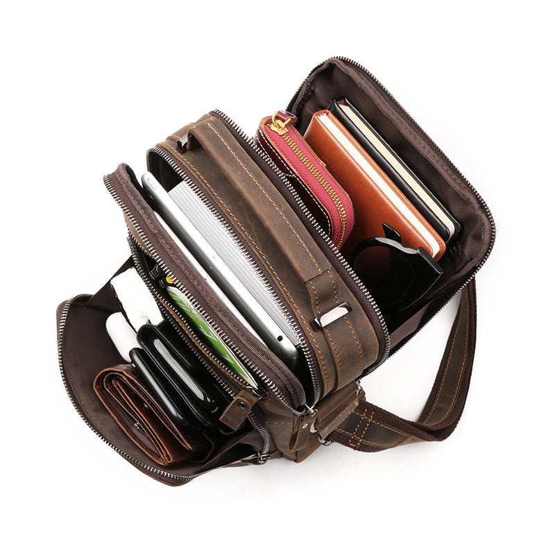 Men's Leather Retro Cowhide Large Capacity Multifunctional Men's Messenger Bag