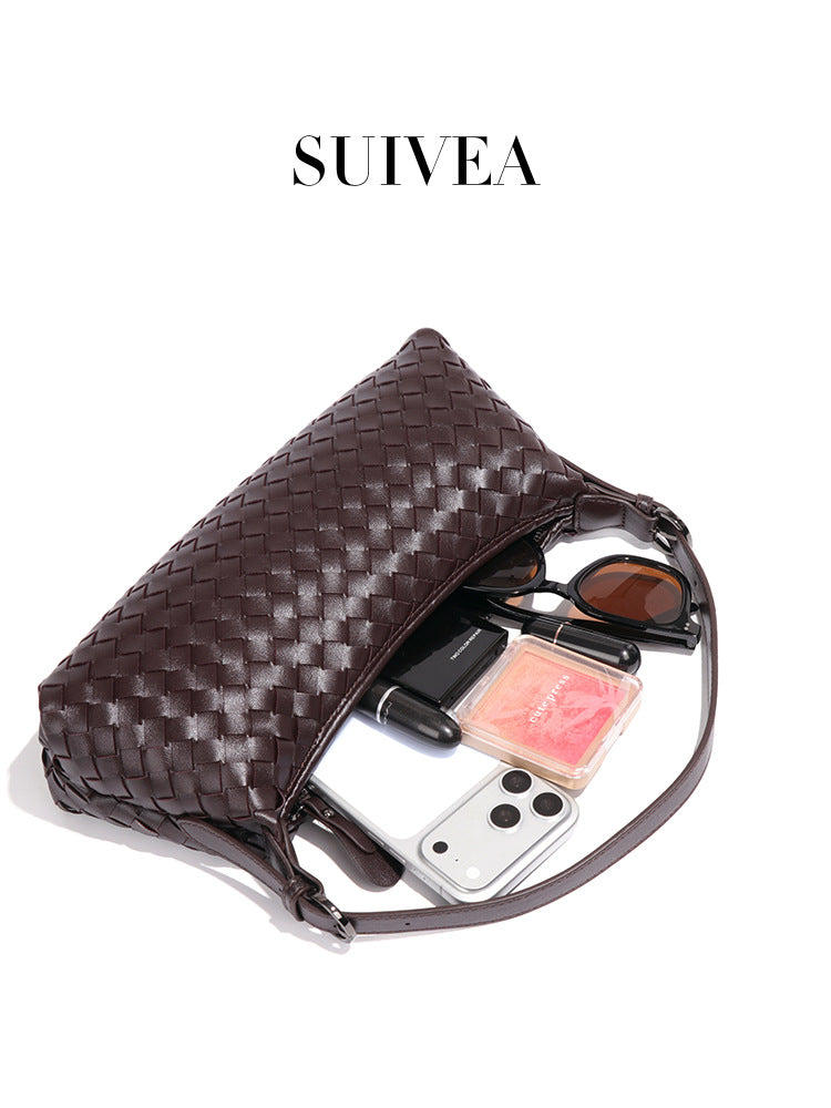 Women's Woven Baguette Texture Soft Leather Underarm Women's Handbag