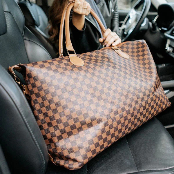 Large Capacity Leather Plaid Weekend Storage Lightweight Travel Bags
