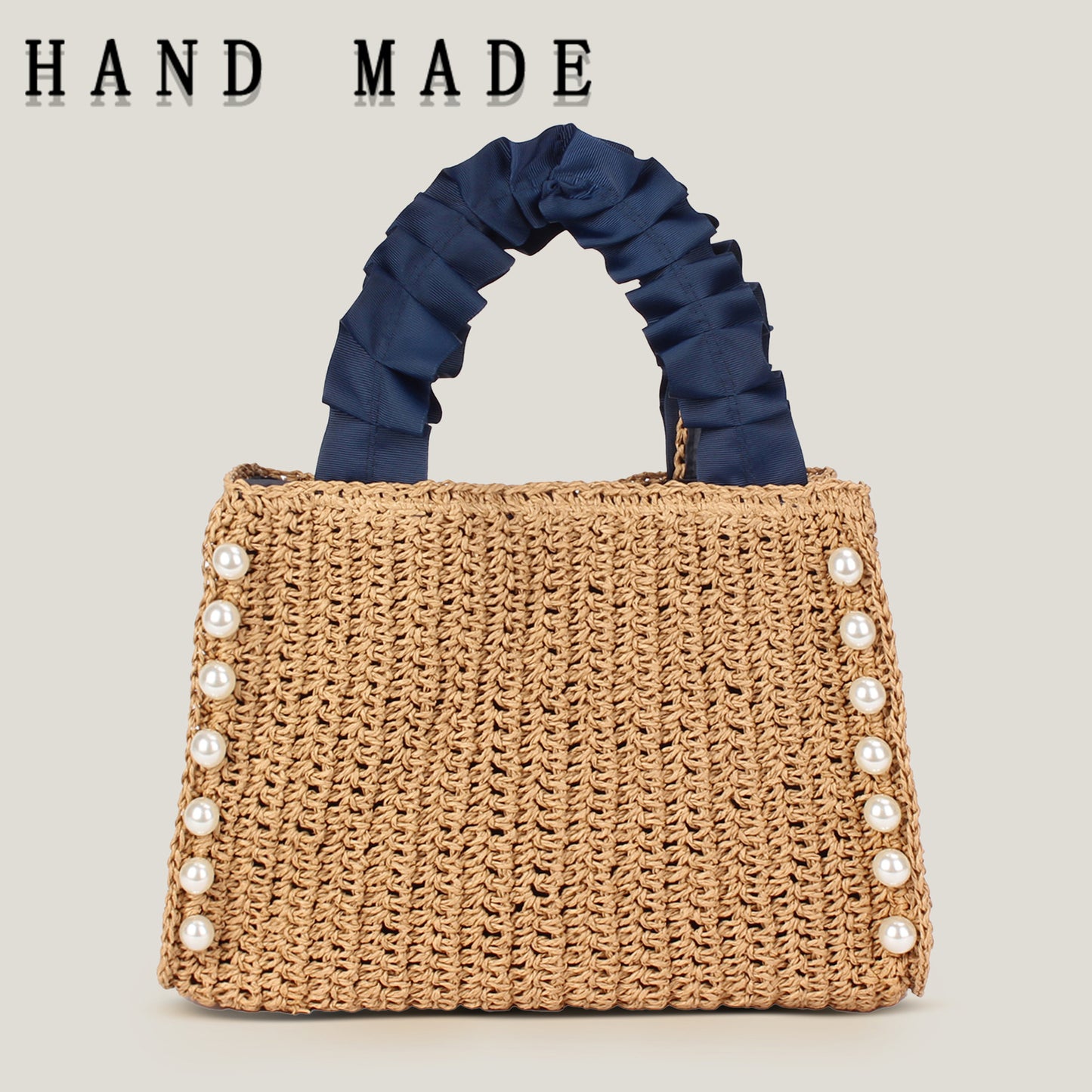 Pearl Lace Ribbon Handmade Woven Seaside Holiday Tote Bag