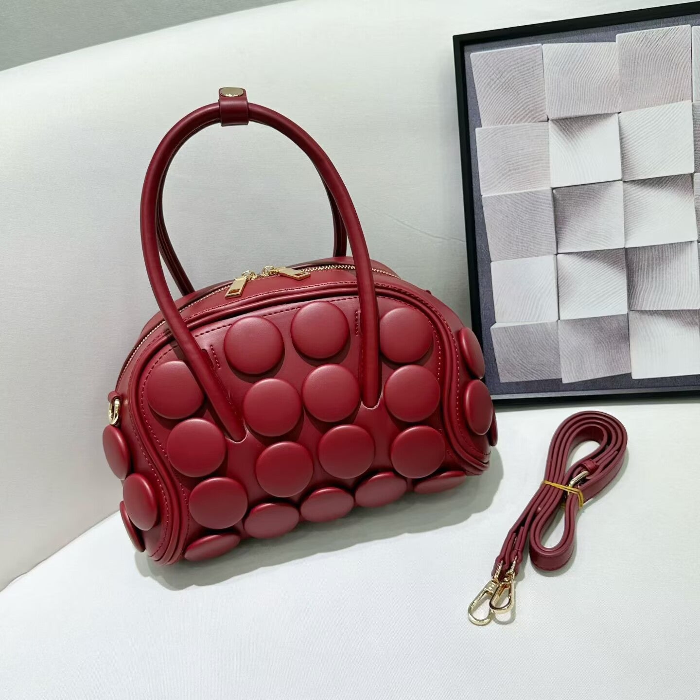 Women's Round Handmade Button Classic Fashion Portable Underarm Bag