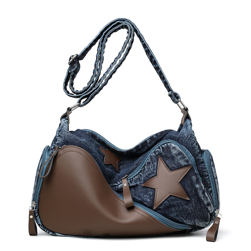 Women's Denim Fashion Stitching Large Capacity Simple Shoulder Bags