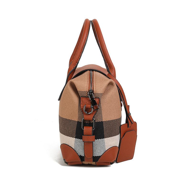 Plaid Canvas With Leather Fashion Flip Women's Handbag