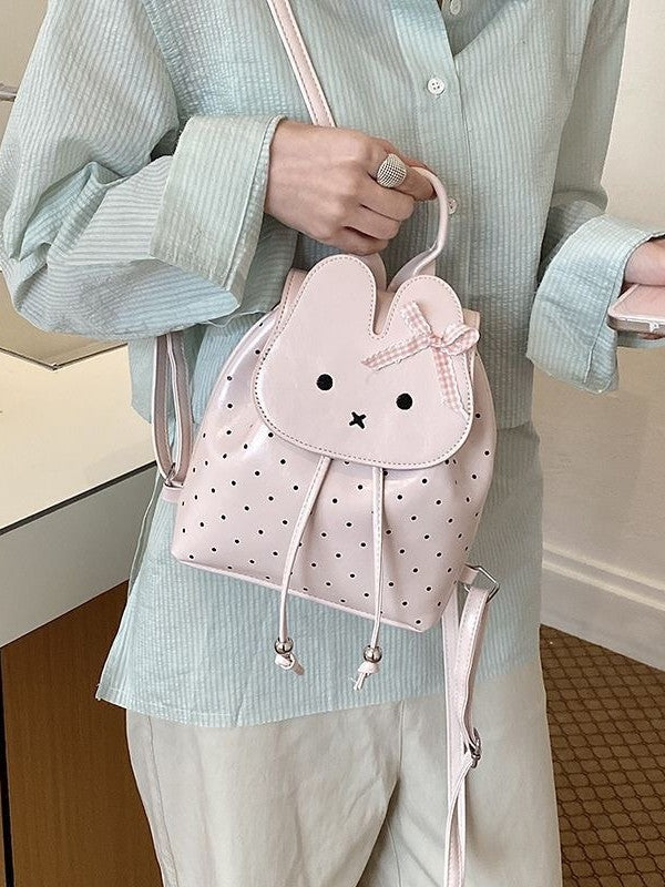 Women's Miffy Rabbit Drawstring Design Cute Bow Polka Dot Backpacks