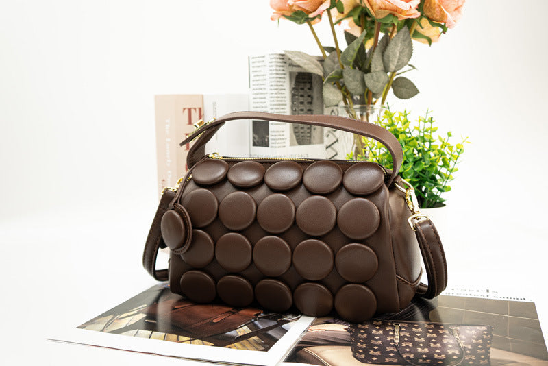 Women's Round Handmade Button Fashion Classic Pillow Women's Shoulder Bag