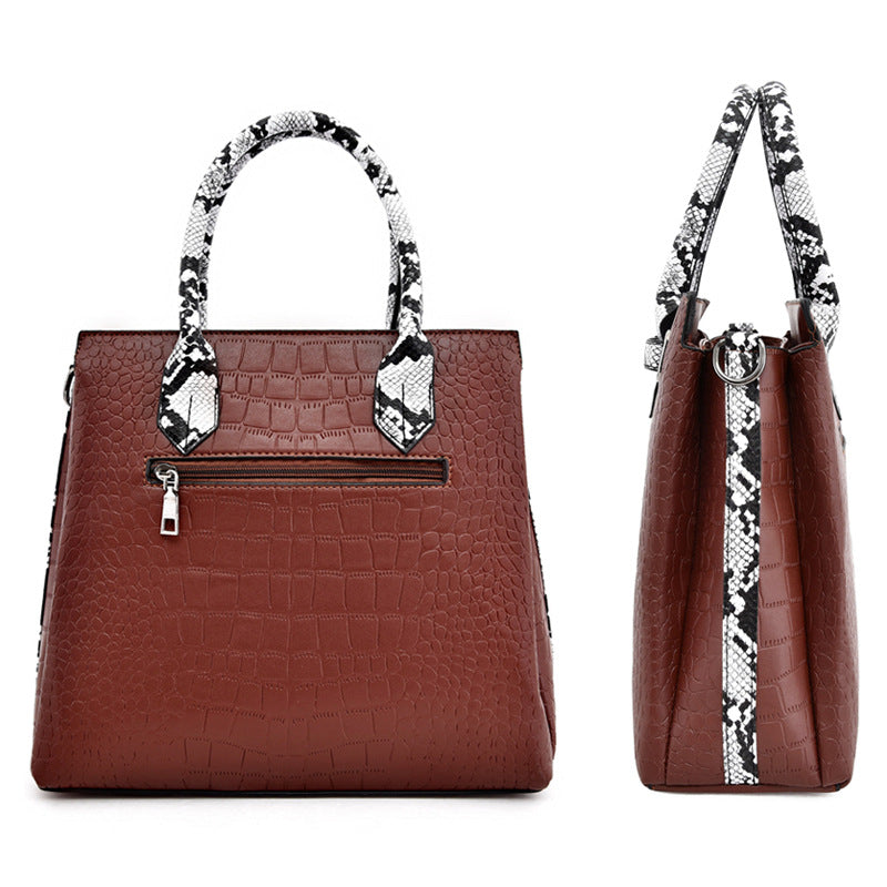 Women's Fashion Big Solid Color Crocodile Pattern Handbags