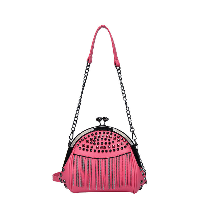 Women's Fashion Rivet Tassel Chain Versatile Portable Clip Bags
