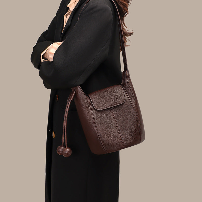 Women's Genuine Leather High Sense Retro Bucket Bags