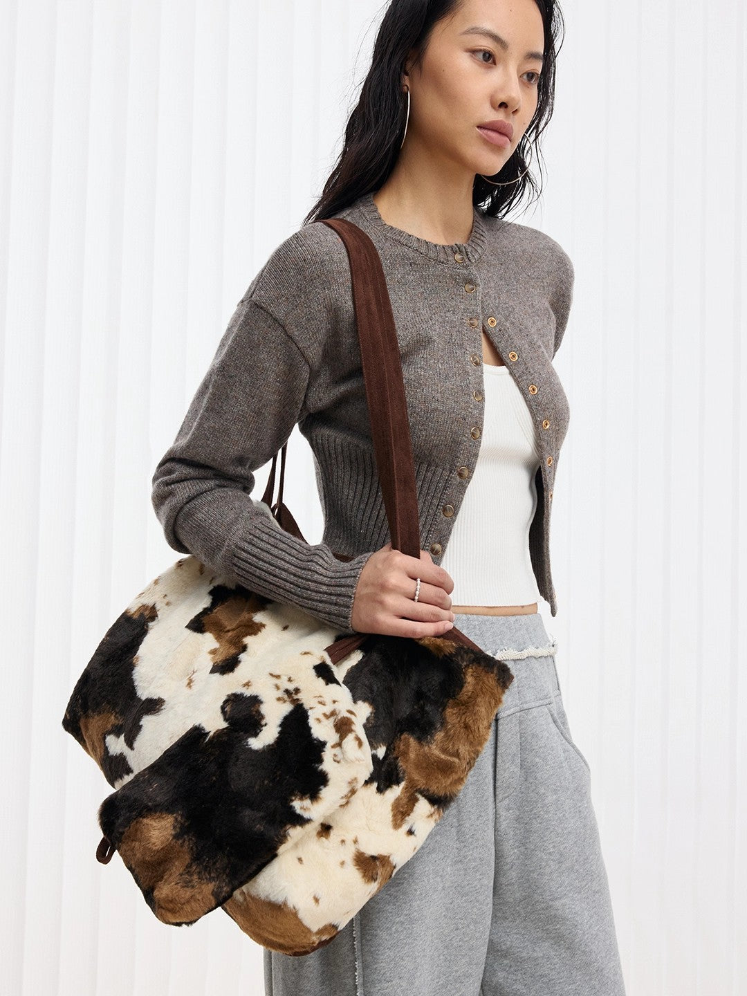 Cows Pattern Furry Warm Large Capacity Lightweight Simple Gym Bags