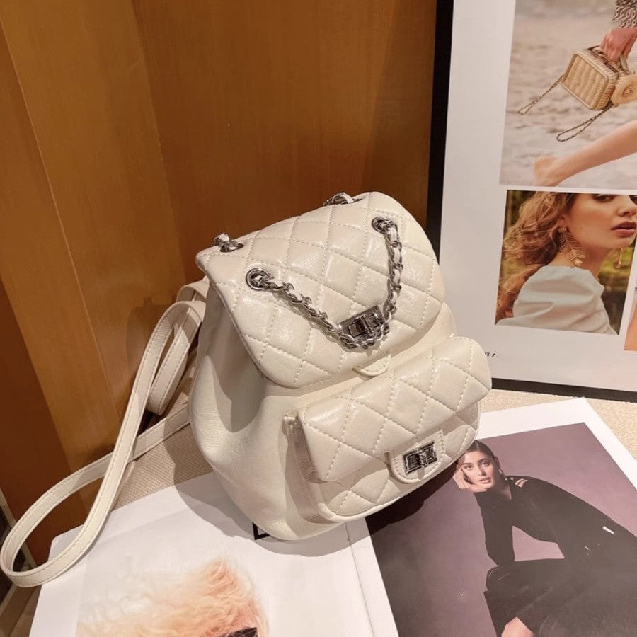Women's Mini Rhombus Chain Cattle Leather Women's Backpack
