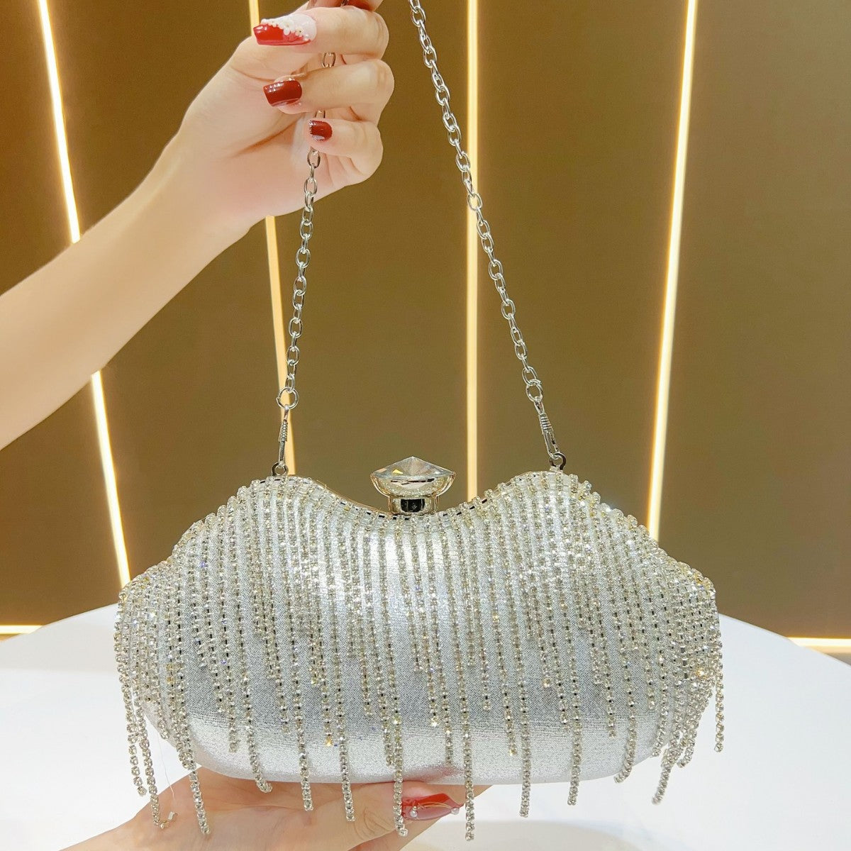 Women's Diamond Tassel Dinner Clutch Rhinestone Banquet With Bags