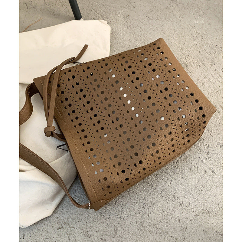 Women's Summer Fashion Underarm Simple Hollow Large Bucket Bags