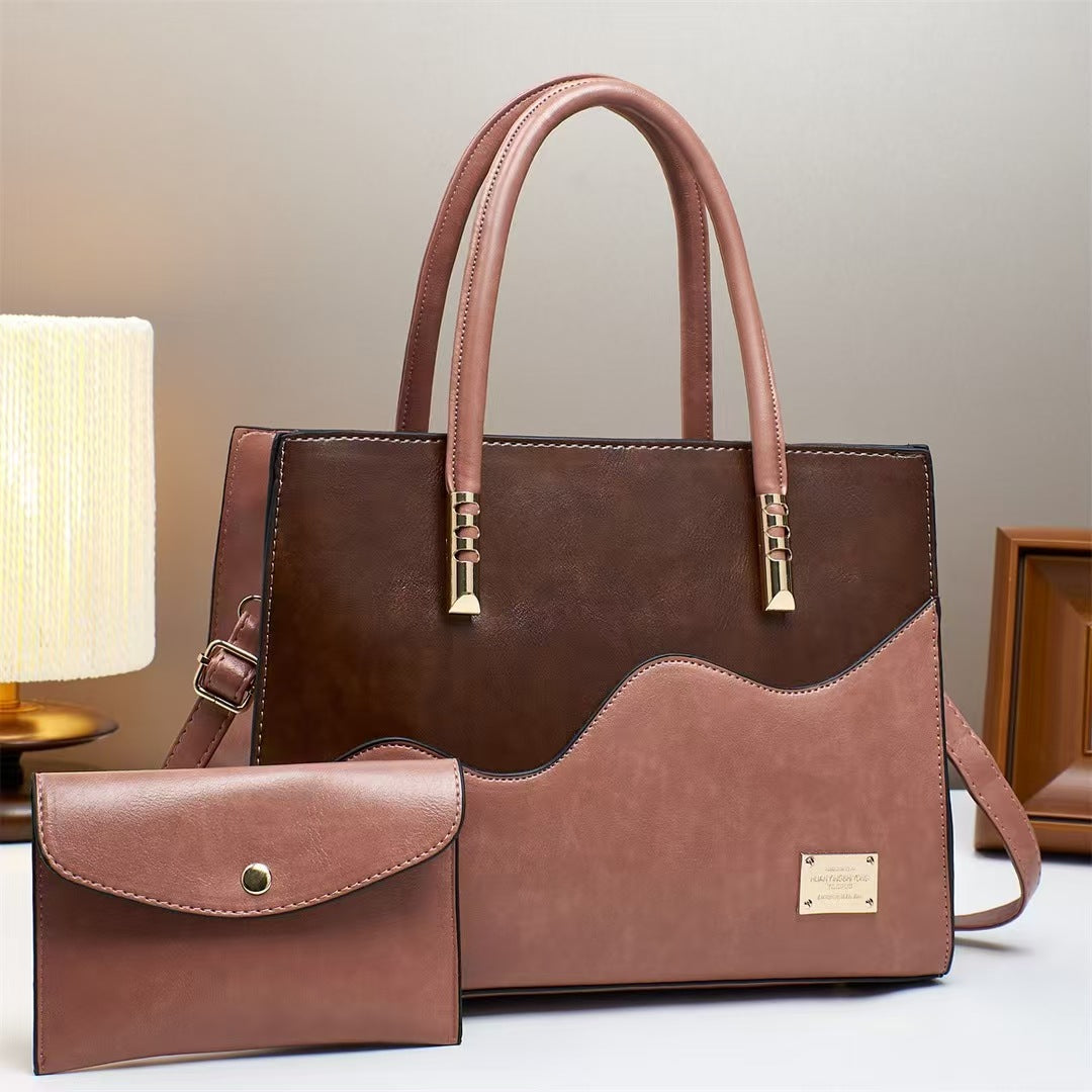 Women's Commuter Color Matching Advanced Sense Large Tote Bag