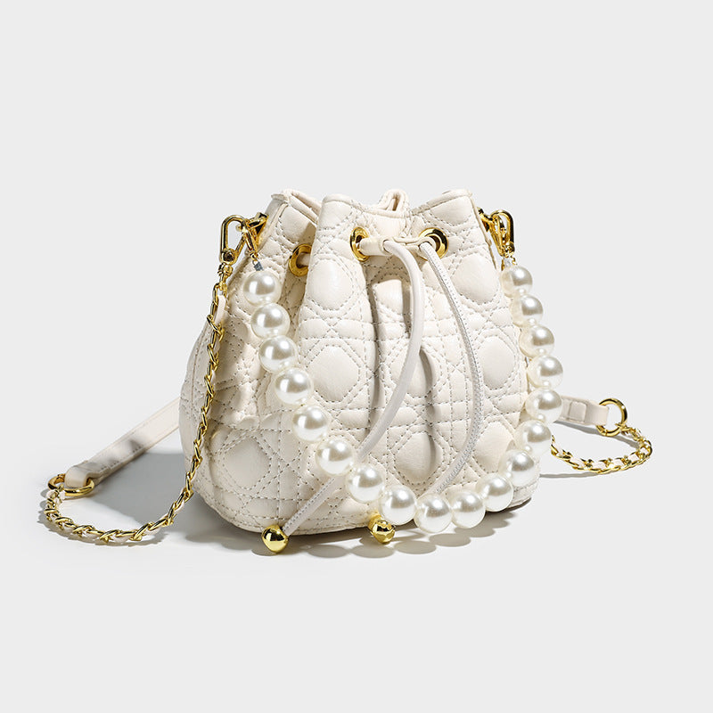 Women's Pearl Chain High Sense Genuine Leather One Cross Bags