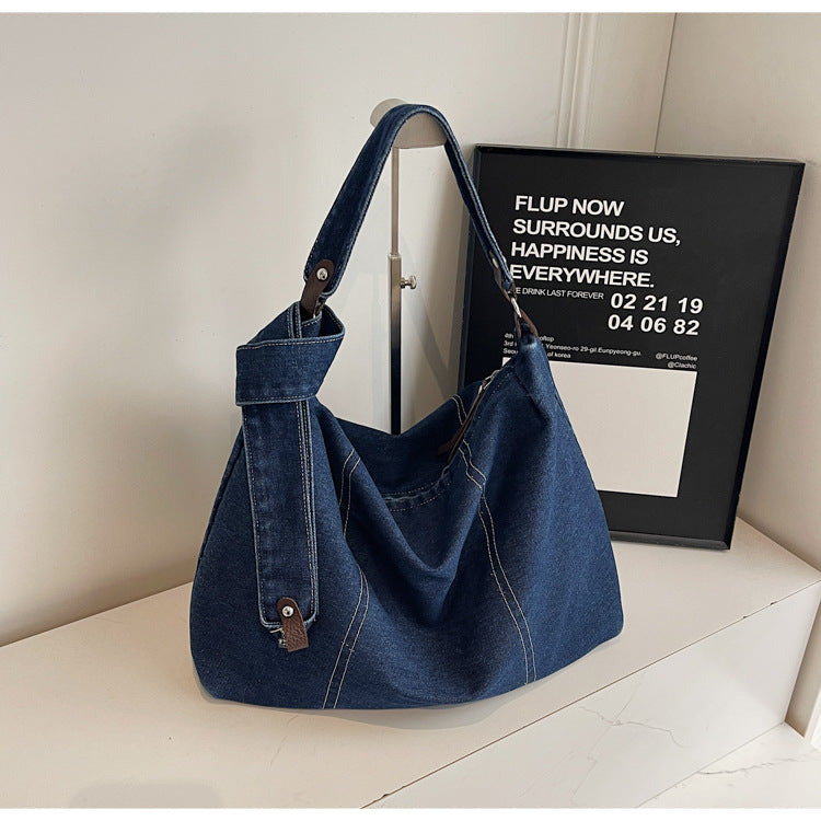 High-grade Washed Denim Style Simple Fashion Solid Shoulder Bags