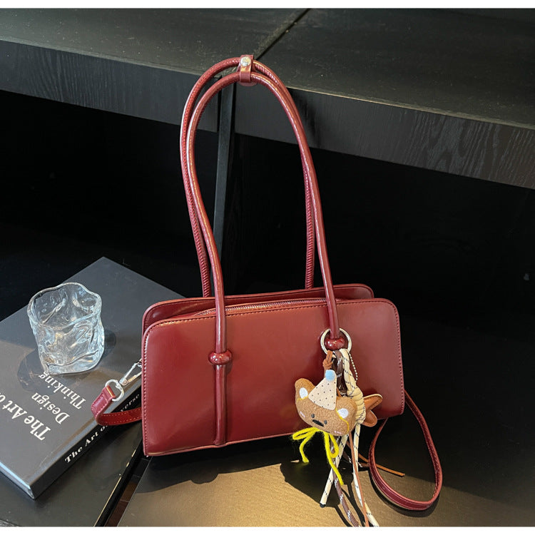 Elegant Underarm Retro Bright Noodle Texture Portable Baguette Large Women's Shoulder Bag