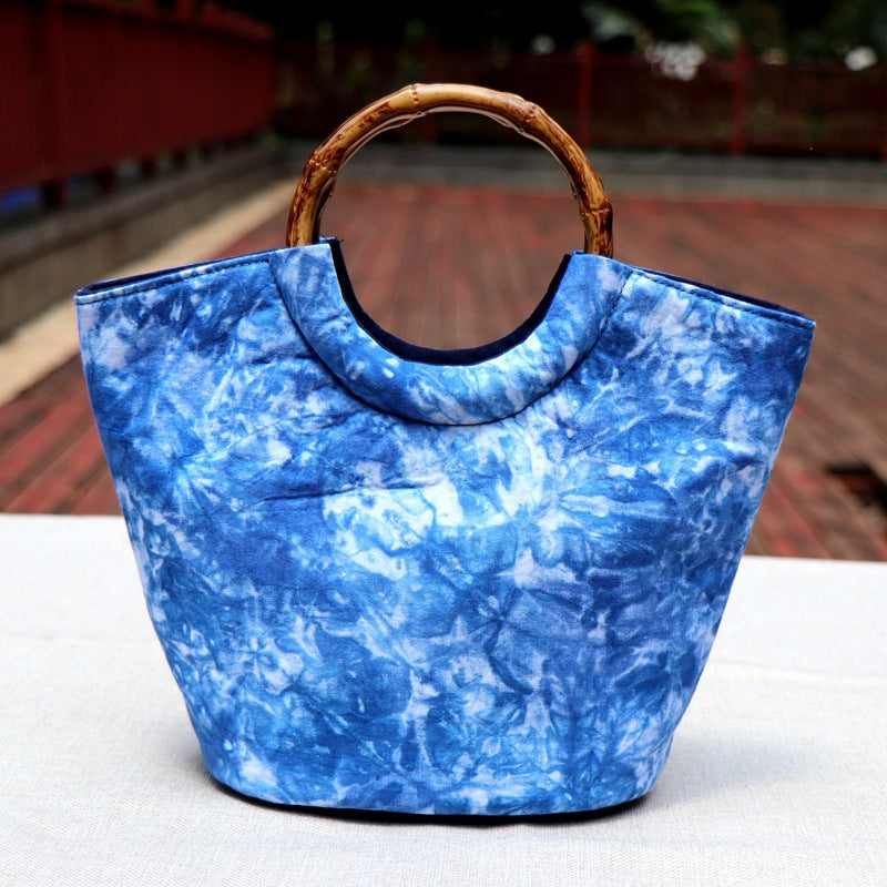 Yunnan National Style Tie-dyeing Cloth Handmade Cotton Canvas Bamboo Commemorative Women's Handbag