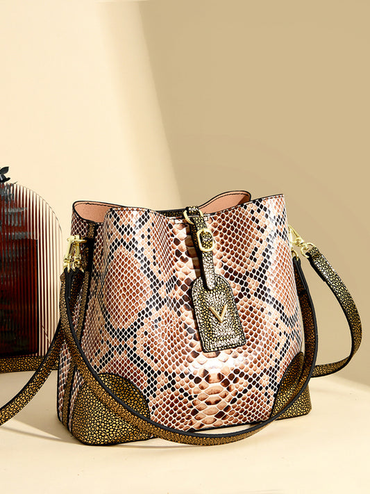 Women's Texture Snake Pattern Light Luxury Minority Bucket Bag