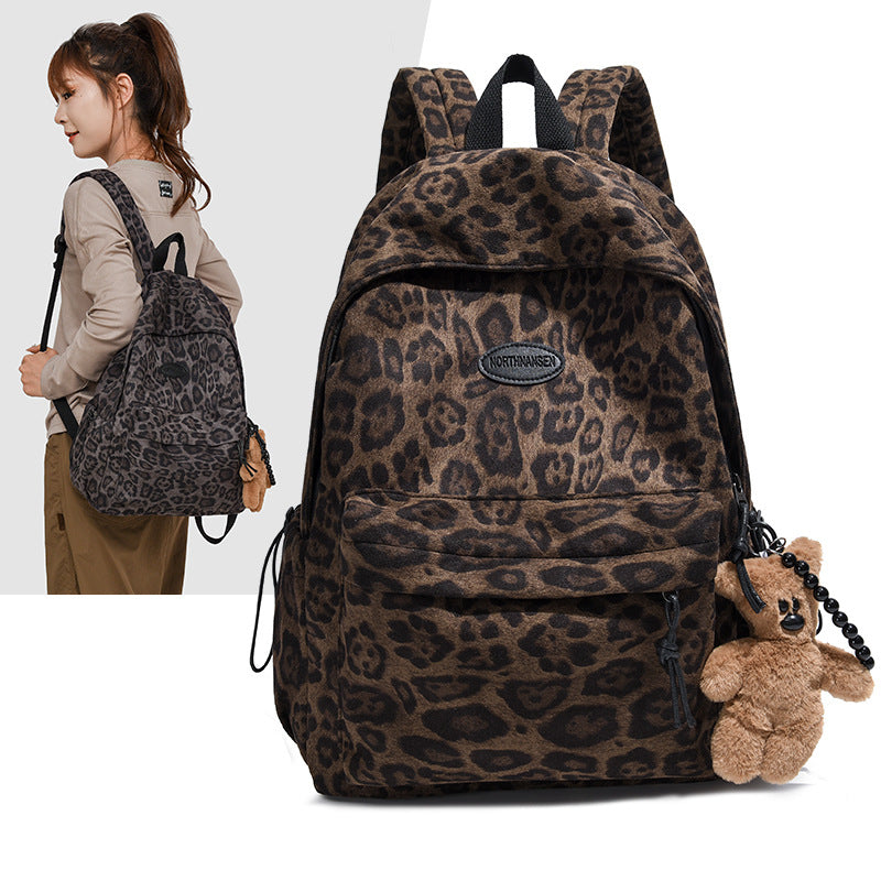 Women's & Men's Large Capacity Leopard Print Computer College High Korean Backpacks
