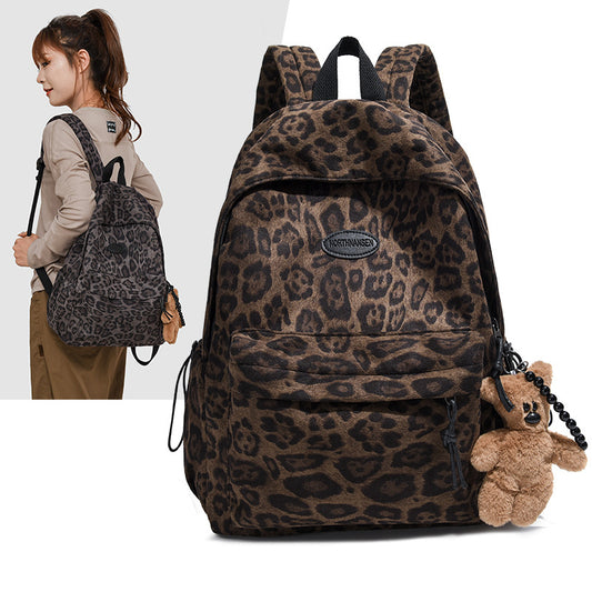 Women's & Men's Large Capacity Leopard Print Computer College High Korean Backpacks