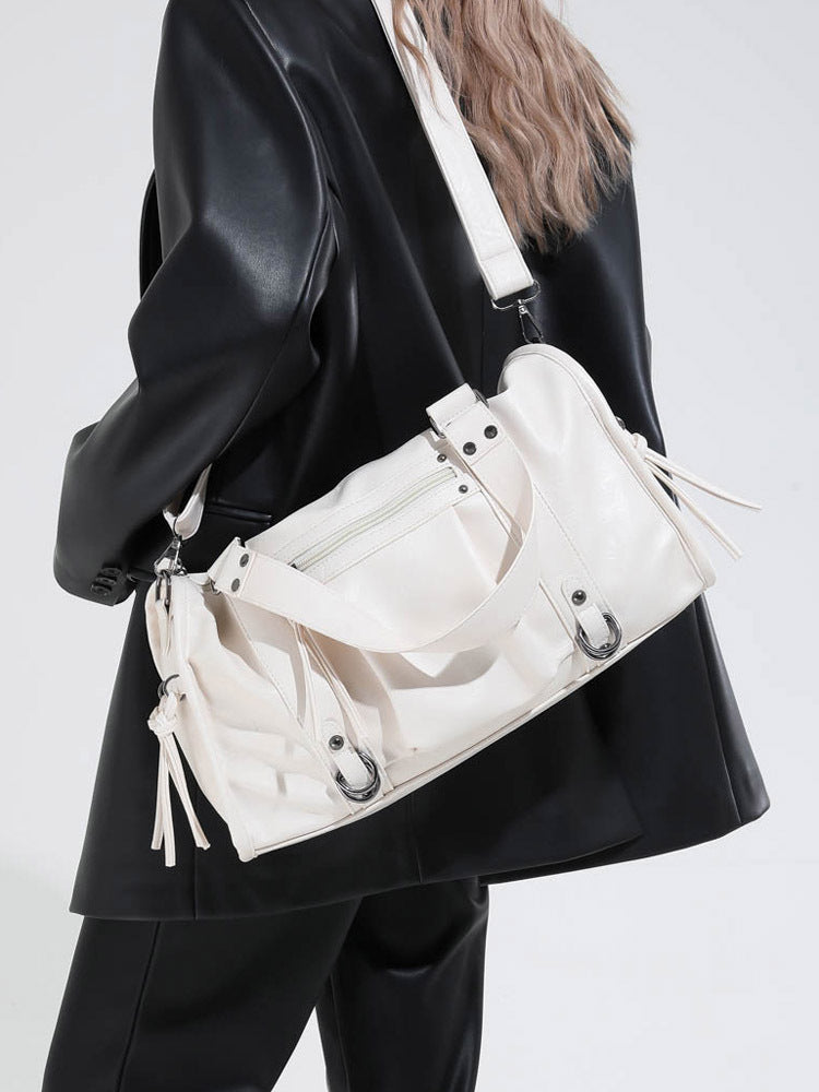 Women's Motor Style Underarm Commuting Soft Leather Solid Tote Bag