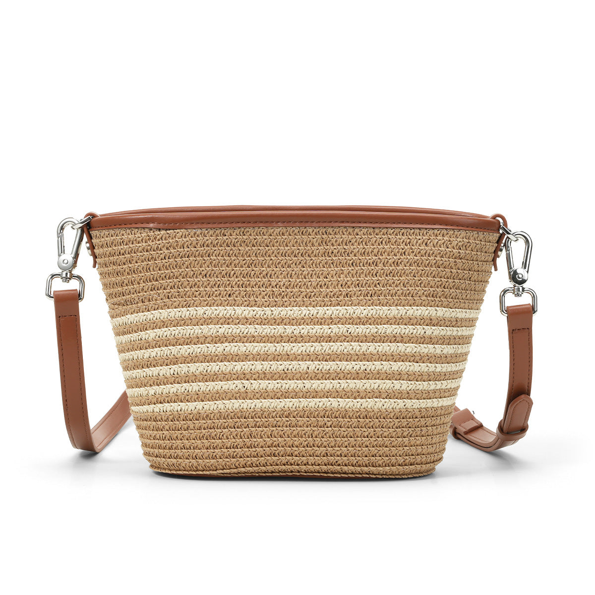 Niche Straw Striped Woven With Leather Fashion Women's Messenger Bag