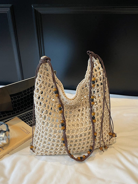 Summer Idle Style Hollow Straw Large Capacity Beaded Weave Bags