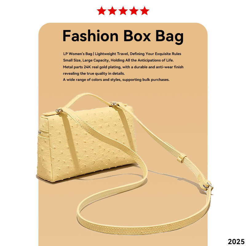 Women's Layer Cowhide Ostrich Grain Lunch Box Genuine Women's Messenger Bag