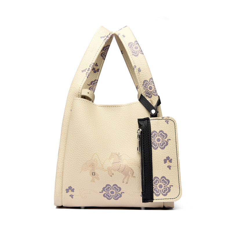 Women's Capacity Commuter Design Sense National Style Printing Bucket Bag