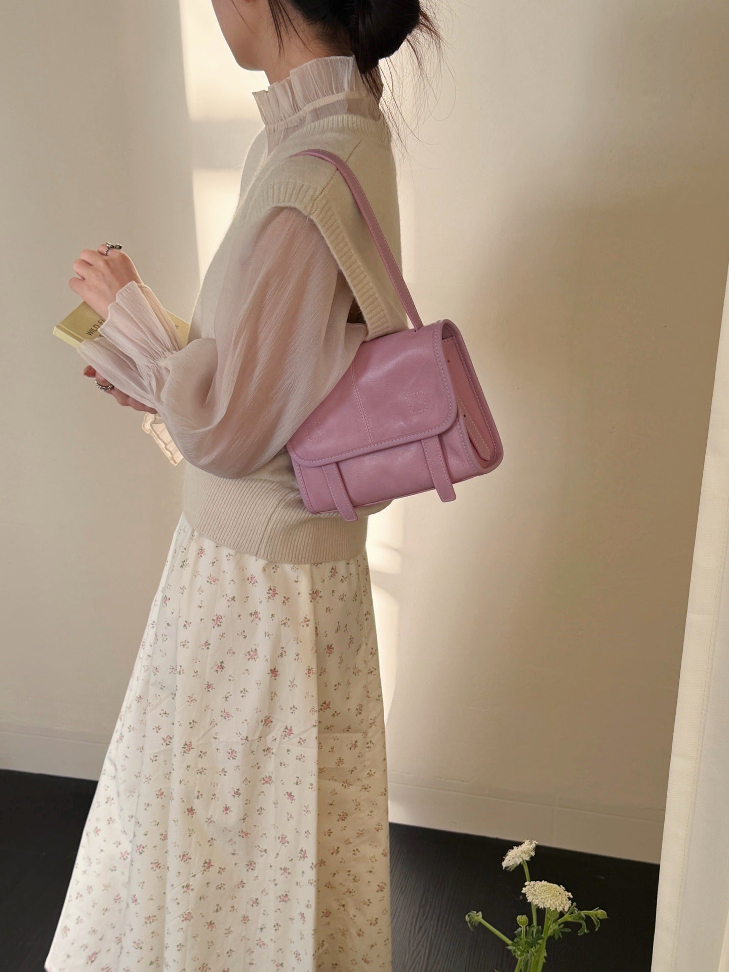 Oil Wax First Layer Cowhide Texture Women's Shoulder Bag