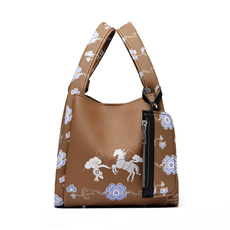Women's Capacity Commuter Design Sense National Style Printing Bucket Bag