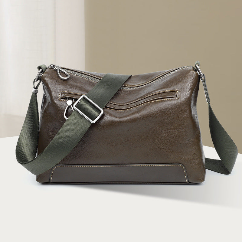 Men's Fashion Horizontal First Layer Cowhide Simple Large Men's Messenger Bag