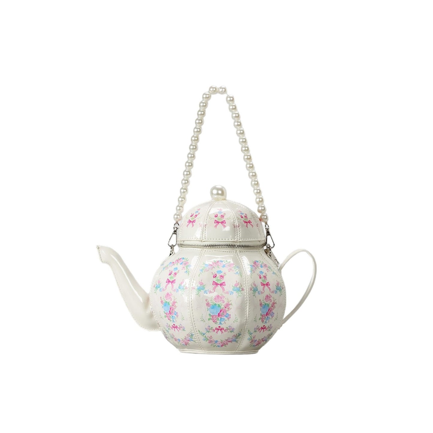 Sweet Retro Lolita Pearl Chain Printed Teapot Women's Shoulder Bag