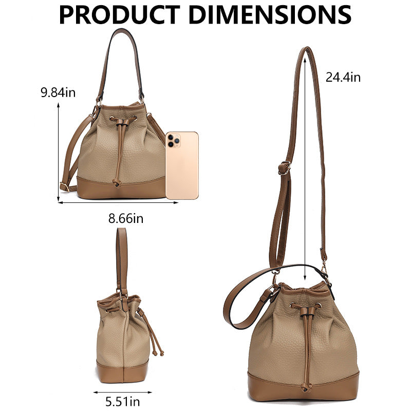 Women's Leather Lychee Pattern Drawstring Hanging Match Commuter Light Luxury Women's Messenger Bag
