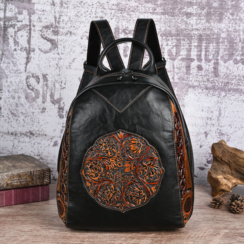 Women's Retro National Style Embossed Large Capacity High Practical Women's Backpack