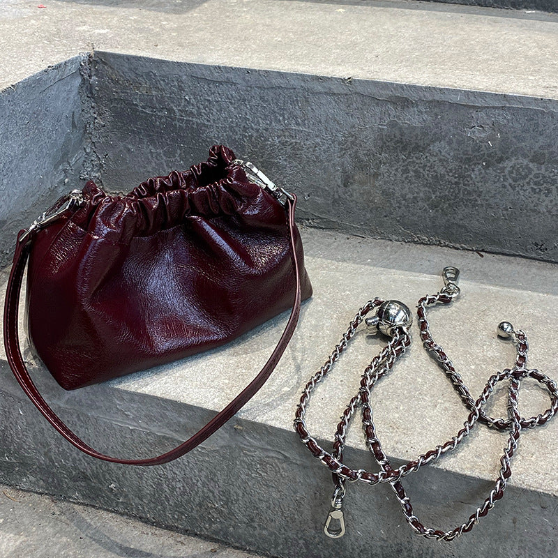 Women's Leather Folds Cloud Style Chain Simple Bags