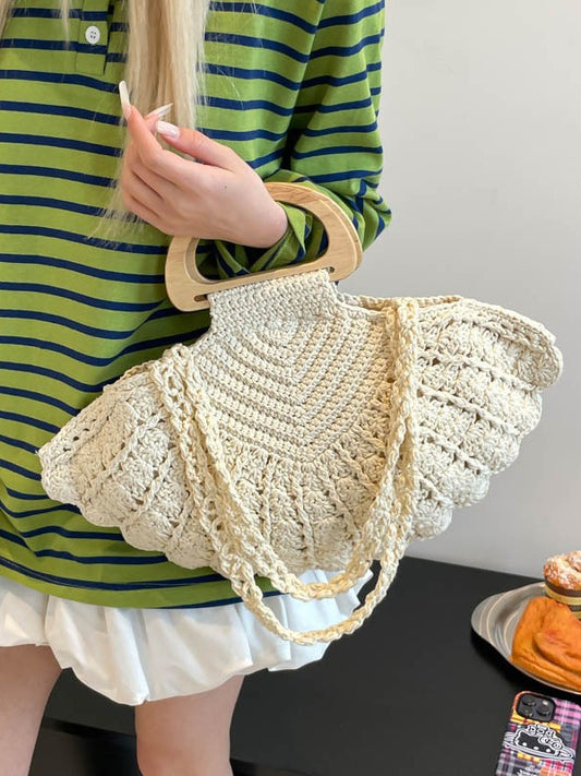 Women's Niche Hollow Out Straw Woven Leisure Commute Portable Vegetable Bags