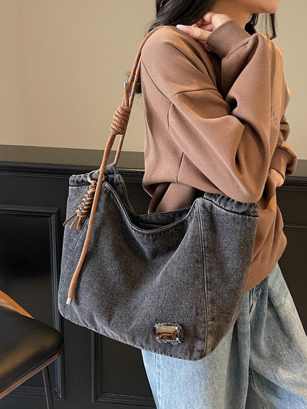 Women's Large Capacity Leisure Washed-out Denim Trendy Bags