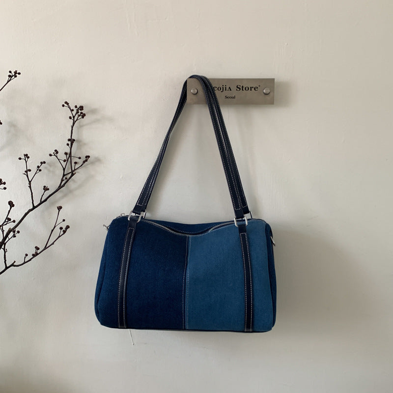 Women's Simple Commute Stitching Contrast Color Boston Pillow Women's Shoulder Bag