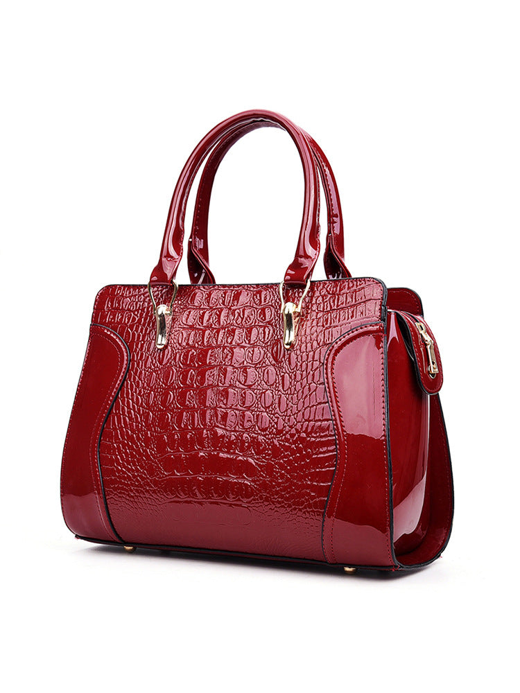 Women's Trend Solid Color Crocodile Pattern Horizontal Handbags