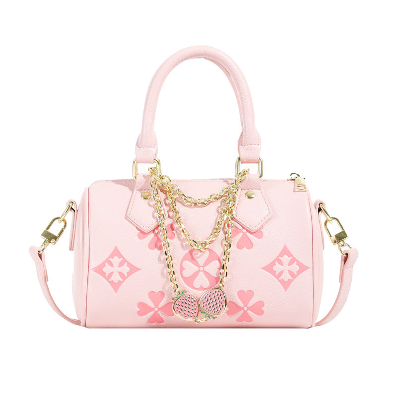 Boston Pillow Clover Embossed Strawberry Diamond Pendant Women's Messenger Bag