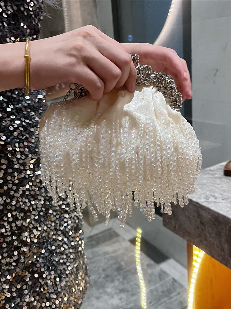 Beaded Tassel Lady Clutch Pearl Chain Women's Handbag